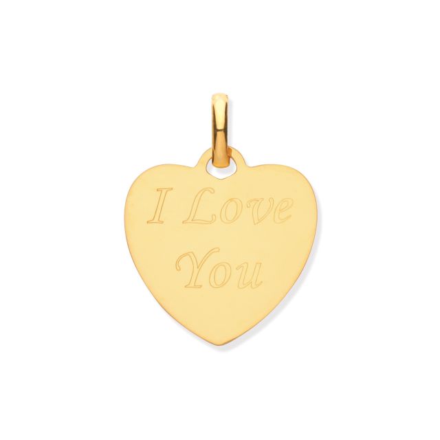 Buy 9ct Gold 16mm Engraved I Love You Heart Pendant by World of Jewellery