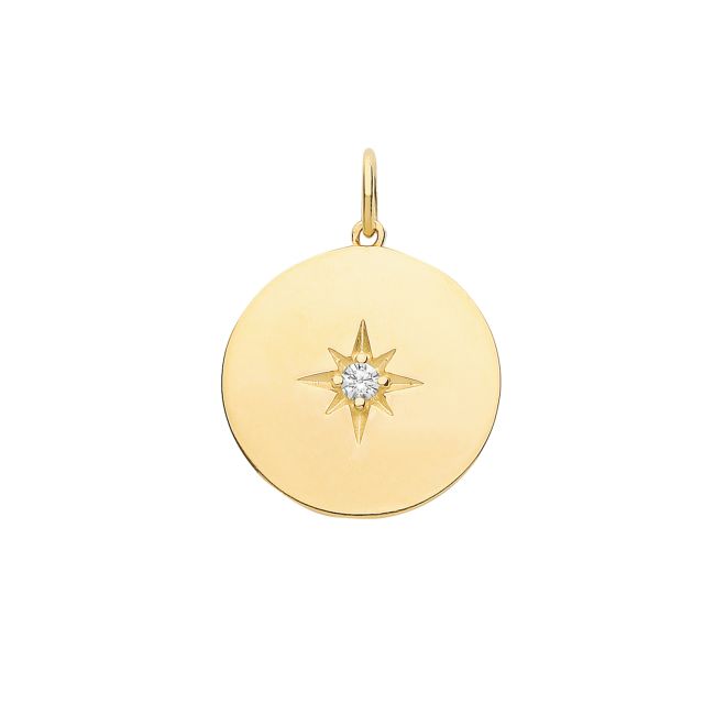 Buy Girls 9ct Gold 15mm Round Single Set Cubic Zirconia Disc Pendant by World of Jewellery