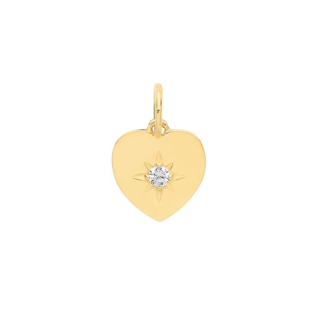 Buy 9ct Gold 10mm Single Set Cubic Zirconia Heart Pendant by World of Jewellery