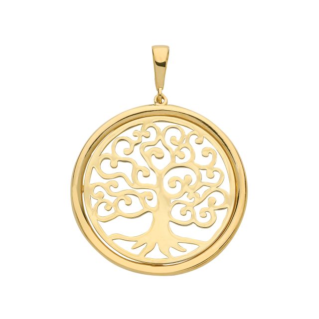 Buy Boys 9ct Gold 24mm Round Tree Of Life Pendant by World of Jewellery
