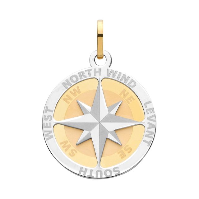 Buy Mens 9ct White And Yellow Gold 20mm Round Compass Rose Pendant by World of Jewellery