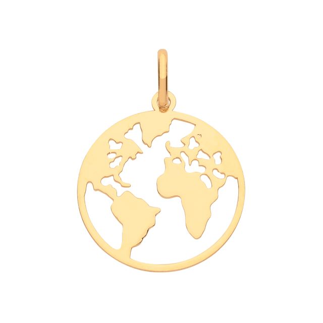 Buy 9ct Gold 15mm Round World Map Pendant by World of Jewellery