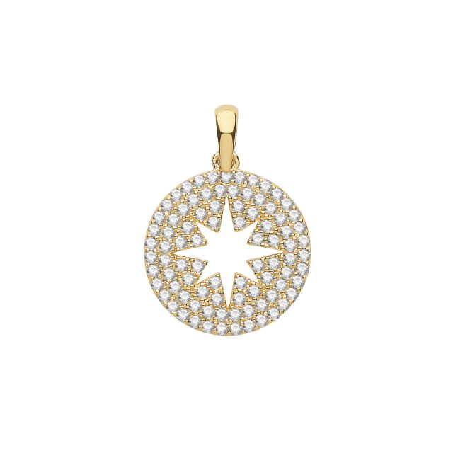 Buy Boys 9ct Gold 12mm Round Cubic Zirconia Set Cut Out Star Pendant by World of Jewellery