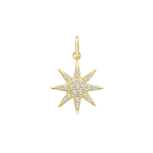 Buy 9ct Gold 10mm Cubic Zirconia Encrusted Star Pendant by World of Jewellery