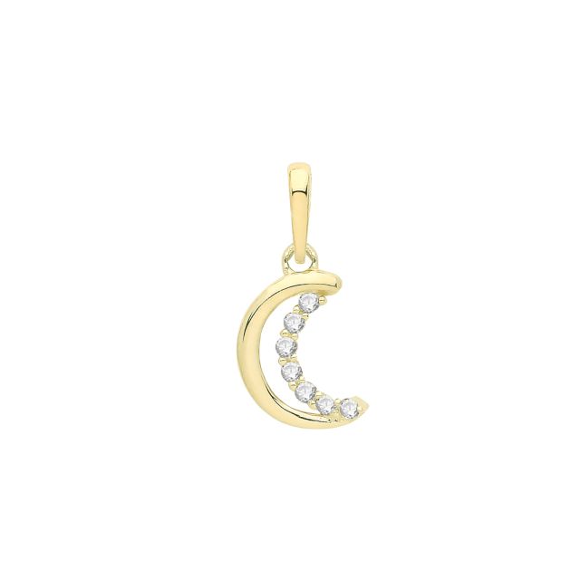 Buy Mens 9ct Gold 9mm Cubic Zirconia Set Cresent Moon Pendant by World of Jewellery