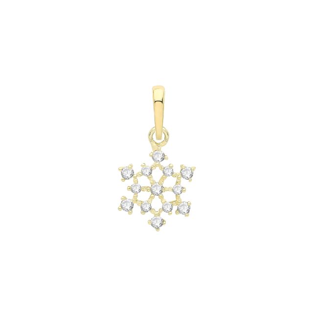 Buy Mens 9ct Gold 8mm Cubic Zirconia Set Snowflake Pendant by World of Jewellery