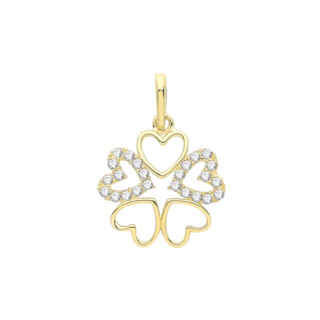 Buy Girls 9ct Gold 12mm Cubic Zirconia Heart Flower Pendant by World of Jewellery