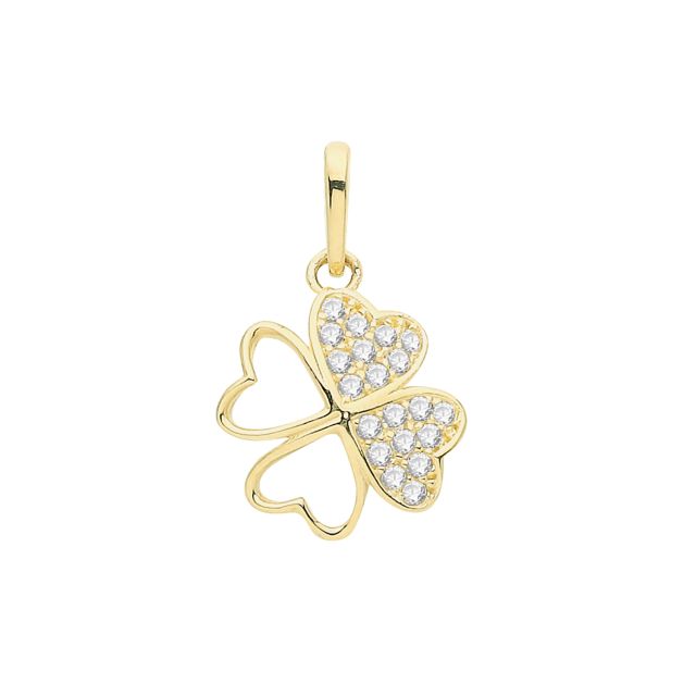 Buy Girls 9ct Gold 10mm Cubic Zirconia Four Leaf Clover Pendant by World of Jewellery