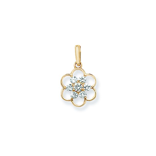 Buy Girls 9ct Gold 9mm Cubic Zirconia Flower Pendant by World of Jewellery