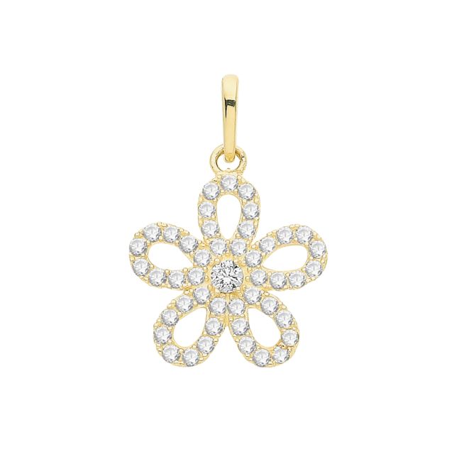 Buy Mens 9ct Gold 12mm Cubic Zirconia Flower Pendant by World of Jewellery