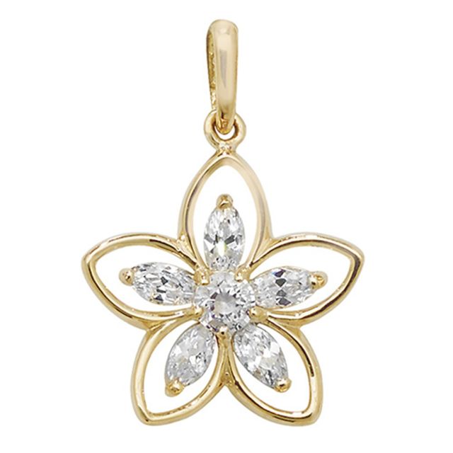Buy Girls 9ct Gold 13mm Cubic Zirconia Flower Pendant by World of Jewellery