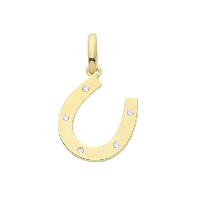 Buy 9ct Gold 11mm Cubic Zirconia Horseshoe Pendant by World of Jewellery