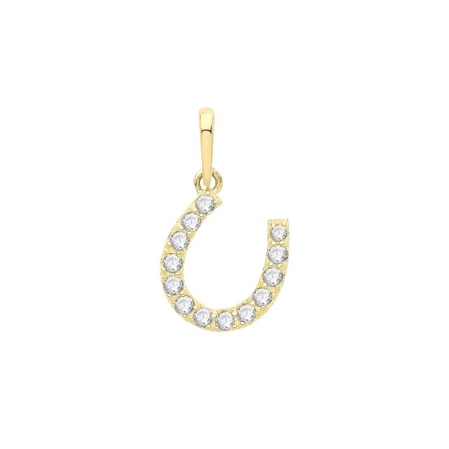 Buy Mens 9ct Gold 10mm Round Cubic Zirconia Horseshoe Pendant by World of Jewellery