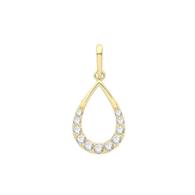 Buy Girls 9ct Gold 12mm Cubic Zirconia Open Tear Drop Pendant by World of Jewellery