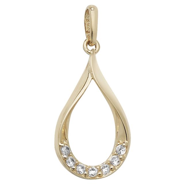 Buy 9ct Gold 17mm Cubic Zirconia Open Tear Drop Pendant by World of Jewellery