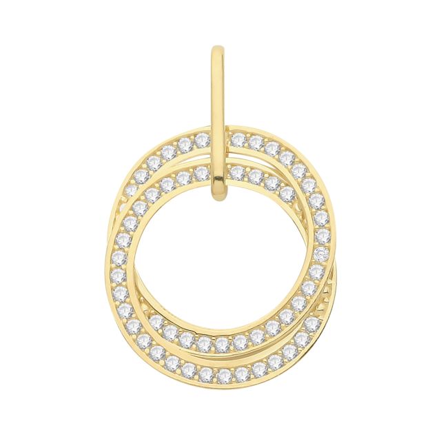 Buy 9ct Gold 16mm Cubic Zirconia Double Circle Twist Pendant by World of Jewellery