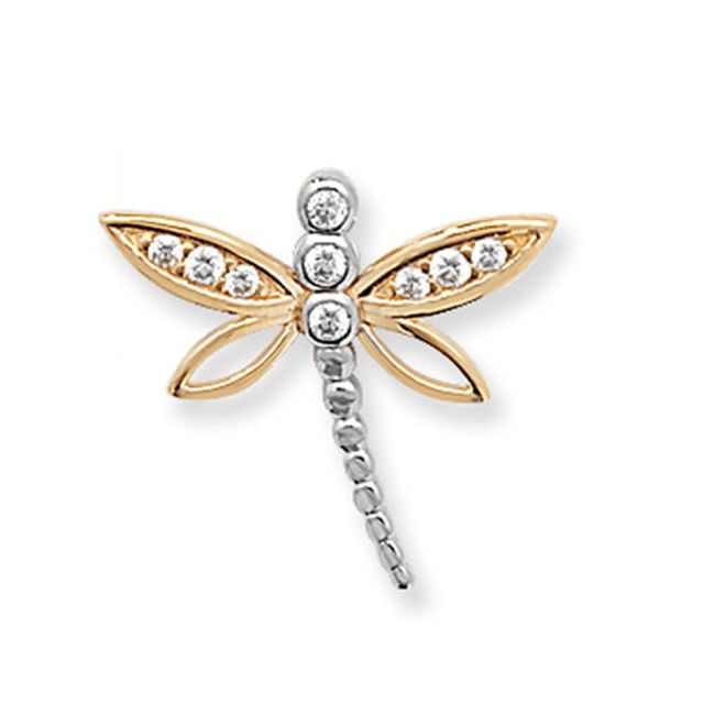 Buy 9ct Yellow And White Gold 20mm Cubic Zirconia Dragonfly Pendant by World of Jewellery