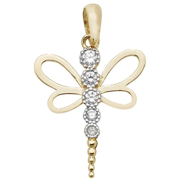 Buy Girls 9ct Gold 17mm Cubic Zirconia Dragonfly Pendant by World of Jewellery