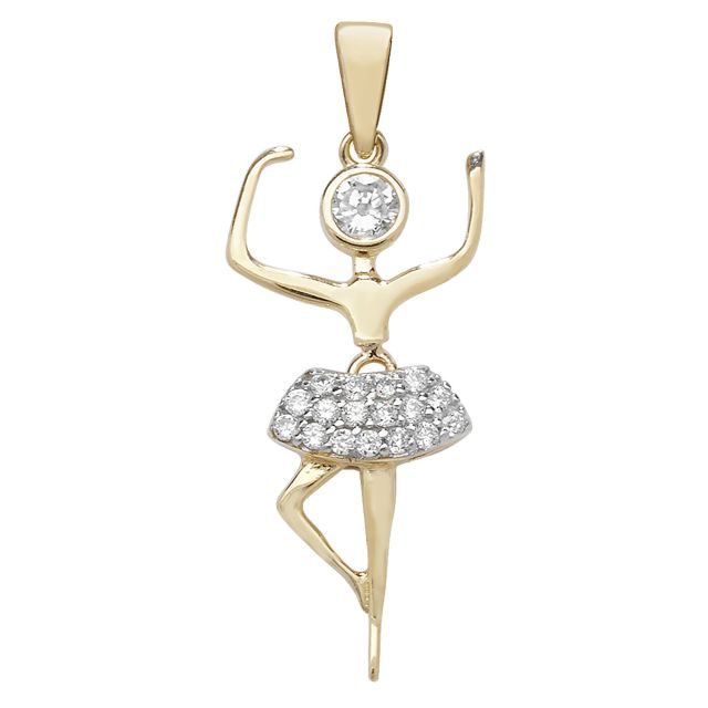 Buy Girls 9ct Gold 25mm Cubic Zirconia Ballerina Pendant by World of Jewellery