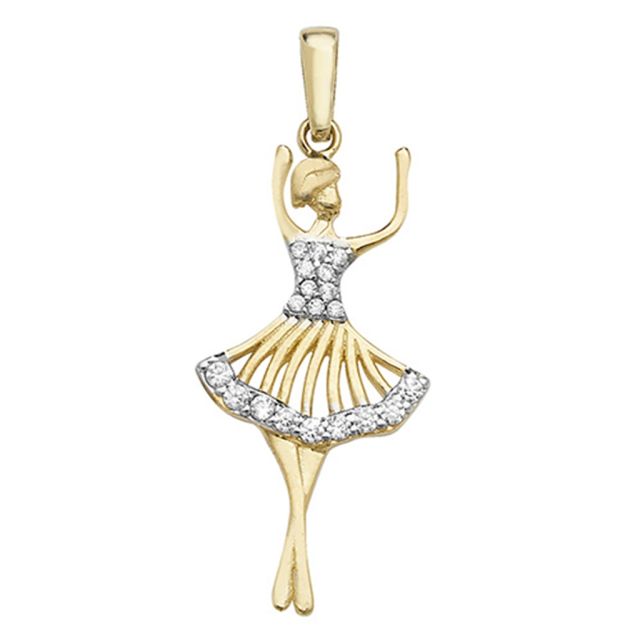 Buy Girls 9ct Gold 28mm Cubic Zirconia Ballerina Pendant by World of Jewellery