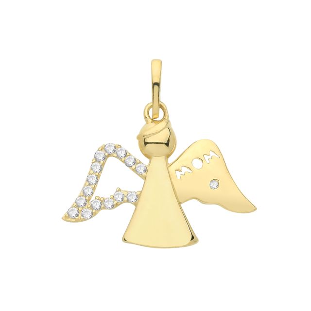 Buy Girls 9ct Gold 12mm Cubic Zirconia Mom Angel Pendant by World of Jewellery