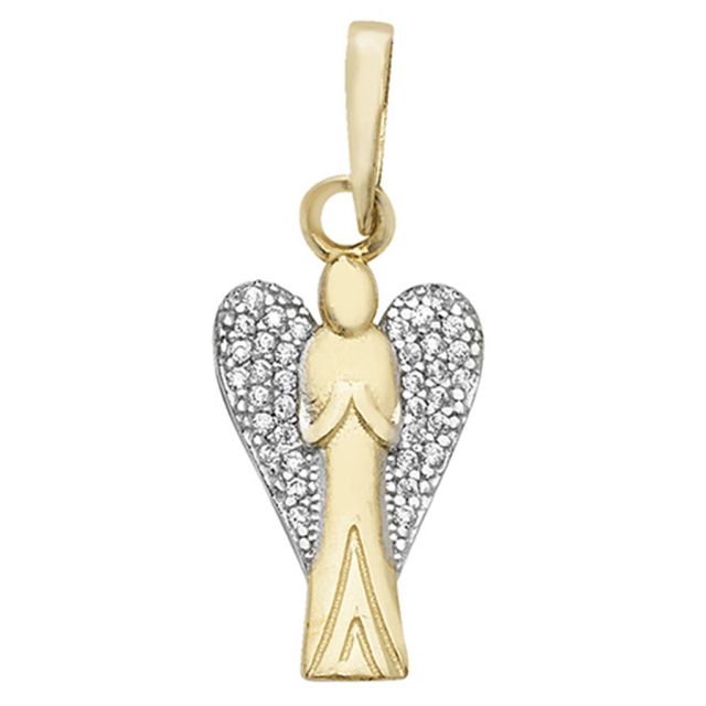 Buy 9ct Gold 18mm Cubic Zirconia Angel Pendant by World of Jewellery