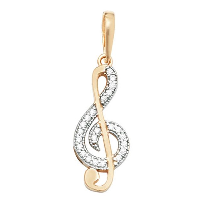 Buy Girls 9ct Gold 23mm Cubic Zirconia Treble Clef Pendant by World of Jewellery