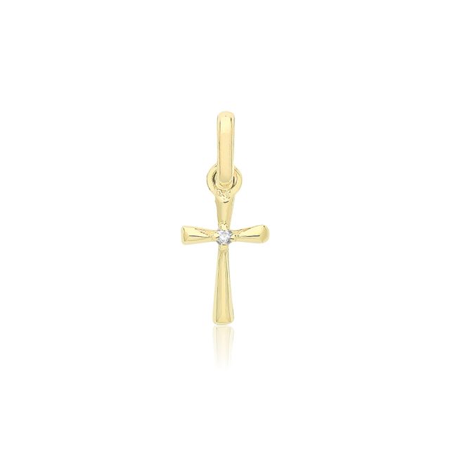Buy Boys 9ct Gold 8mm Cubic Zirconia Single Stone Cross Pendant by World of Jewellery