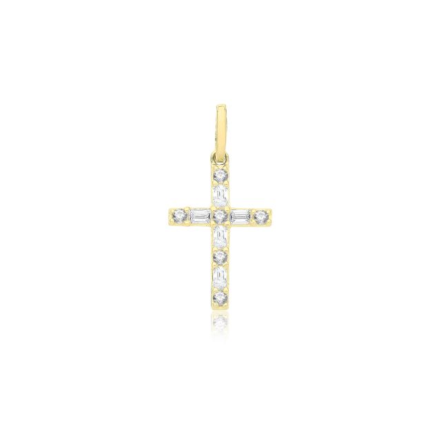 Buy Boys 9ct Gold 15mm Cubic Zirconia Fancy Cross Pendant by World of Jewellery
