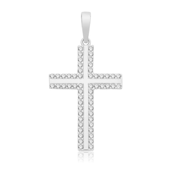 Buy Mens 9ct White Gold 25mm Cubic Zirconia Edged Cross Pendant by World of Jewellery