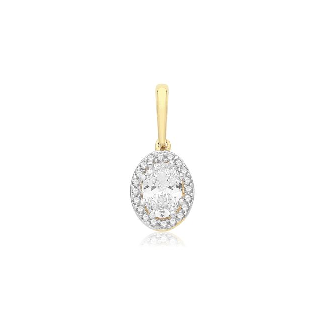 Buy Mens 9ct Gold 10mm Oval Cubic Zirconia Cluster Pendant by World of Jewellery