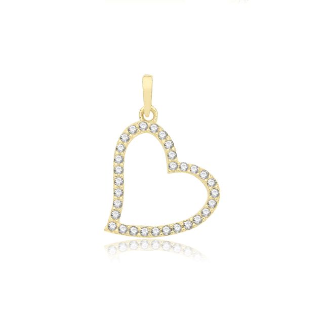 Buy Girls 9ct Gold 14mm Open Heart Cubic Zirconia Pendant by World of Jewellery
