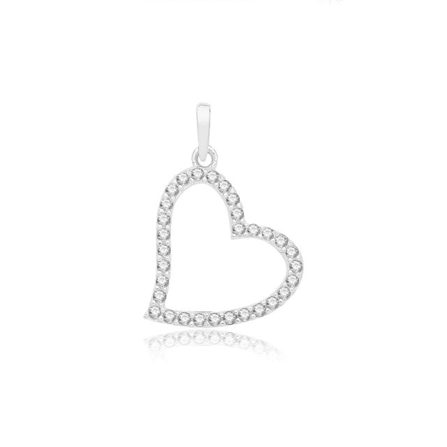 Buy Boys 9ct White Gold 14mm Open Heart Cubic Zirconia Pendant by World of Jewellery