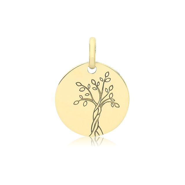 Buy Mens 9ct Gold 11mm Round Engraved Tree Of Life Pendant by World of Jewellery