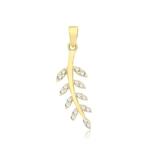 Buy Mens 9ct Gold 20mm Cubic Zirconia Leaf Branch Pendant by World of Jewellery
