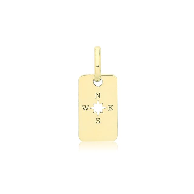 Buy Mens 9ct Gold 10mm Engraved Rectangle Compass Pendant by World of Jewellery