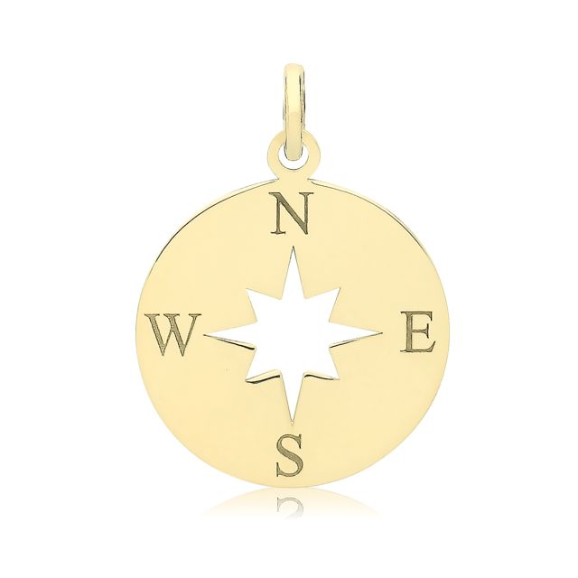 Buy Mens 9ct Gold 15mm Round Compass Pendant by World of Jewellery