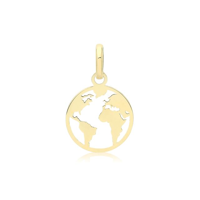 Buy Mens 9ct Gold 9mm Round Cut Out World Pendant by World of Jewellery