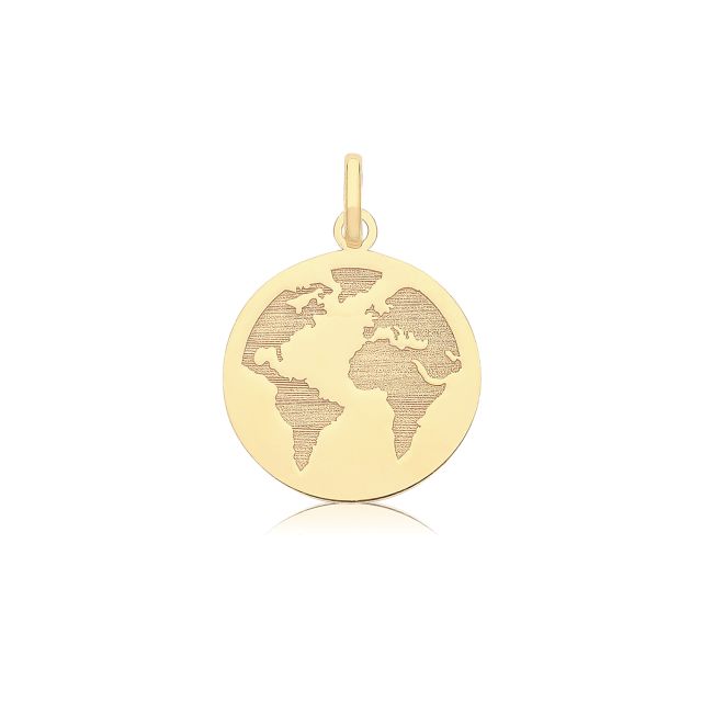 Buy Mens 9ct Gold 10mm Round Engraved World Pendant by World of Jewellery