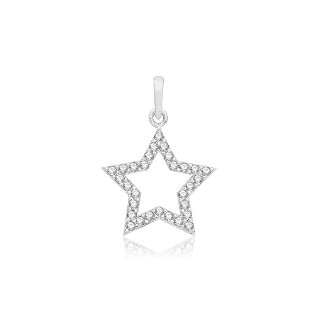 Buy 9ct White Gold 13mm Cubic Zirconia Star Pendant by World of Jewellery