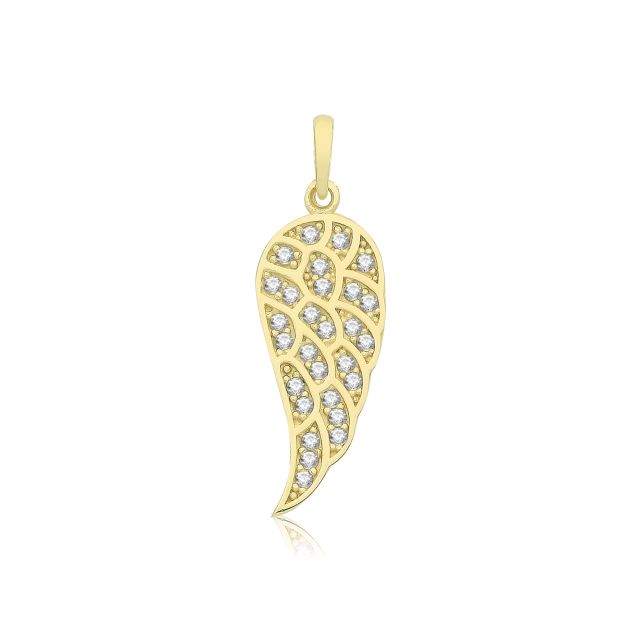 Buy Mens 9ct Gold 18mm Cubic Zirconia Angel Wing Pendant by World of Jewellery