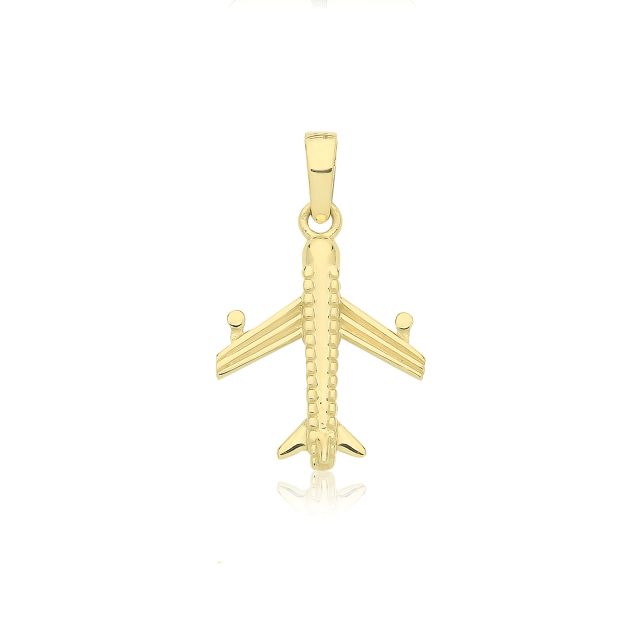 Buy Mens 9ct Gold 15mm Plain Airplane Pendant by World of Jewellery