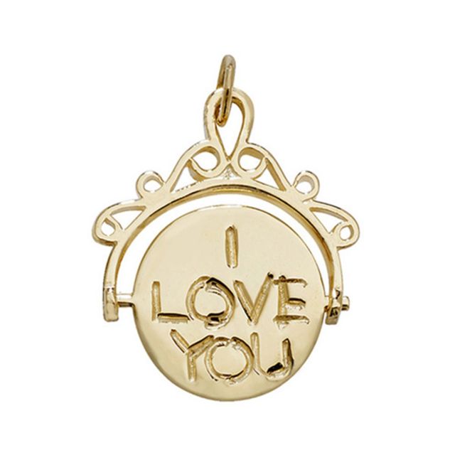 Buy 9ct Gold 21mm Plain Round I Love You Spinning Pendant by World of Jewellery