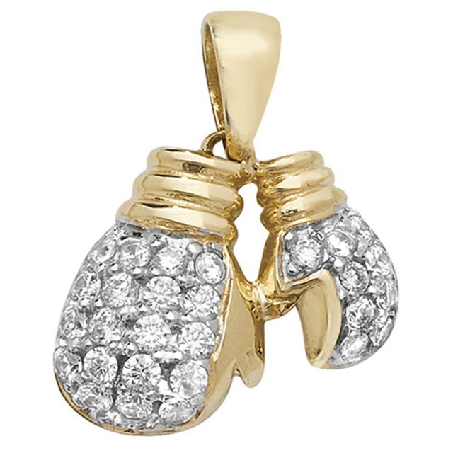 Buy Boys 9ct Gold 15mm Cubic Zirconia Double Boxing Glove Pendant by World of Jewellery