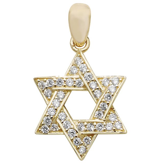 Buy Mens 9ct Gold 16mm Cubic Zirconia Star Of David Pendant by World of Jewellery