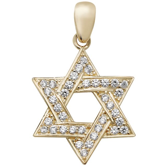 Buy Mens 9ct Gold 21mm Cubic Zirconia Star Of David Pendant by World of Jewellery