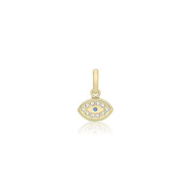 Buy Mens 9ct Gold 4mm Cubic Zirconia Evil Eye Pendant by World of Jewellery