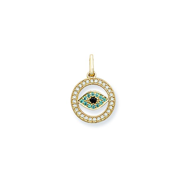 Buy Mens 9ct Gold 12mm Round Cubic Zirconia Evil Eye Pendant by World of Jewellery