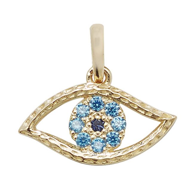 Buy Girls 9ct Gold 8mm Blue Cubic Zirconia Evil Eye Pendant by World of Jewellery