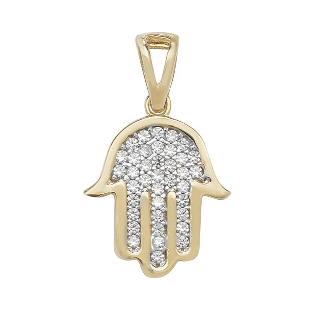 Buy Girls 9ct Gold 14mm Cubic Zirconia Hamsa Hand Pendant by World of Jewellery